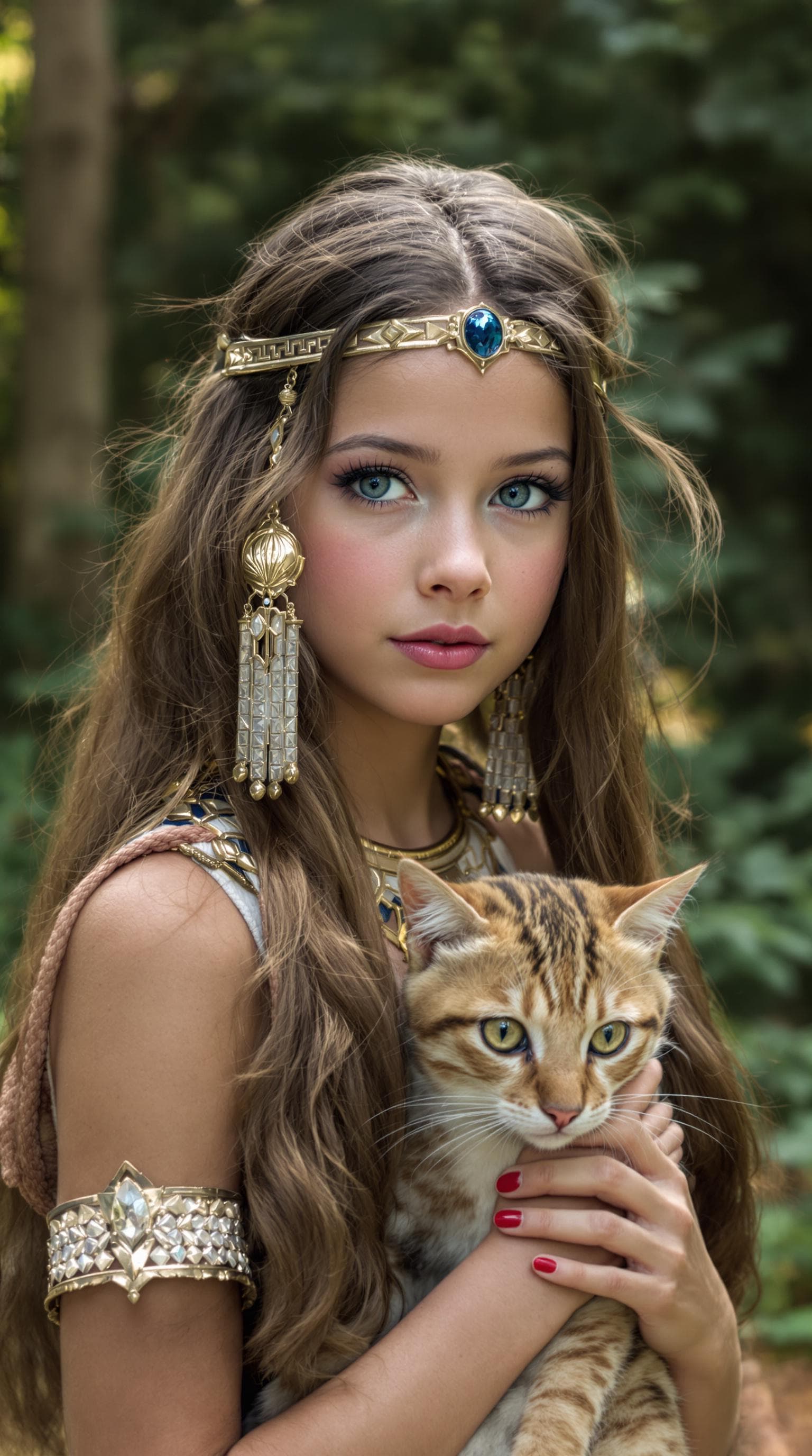 AI generated: a professional photo of a exceptionally beautiful in the world, Greek goddess, (age 11), (eleven yea...