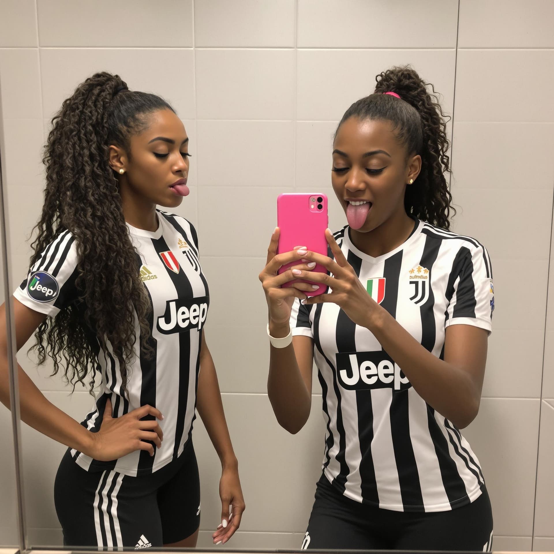 AI generated: Two beautiful, Italian teen girls, one very white girl with long curly brunette hair, no ponytail. T...