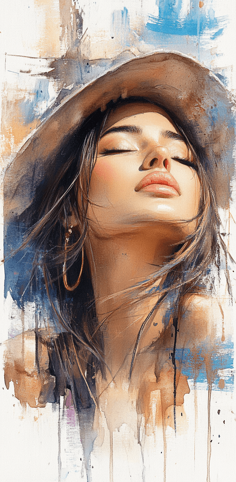 AI generated: a stunning watercolor painting on canvas of a beautiful woman, in the style of Claude Monet, Giverny...