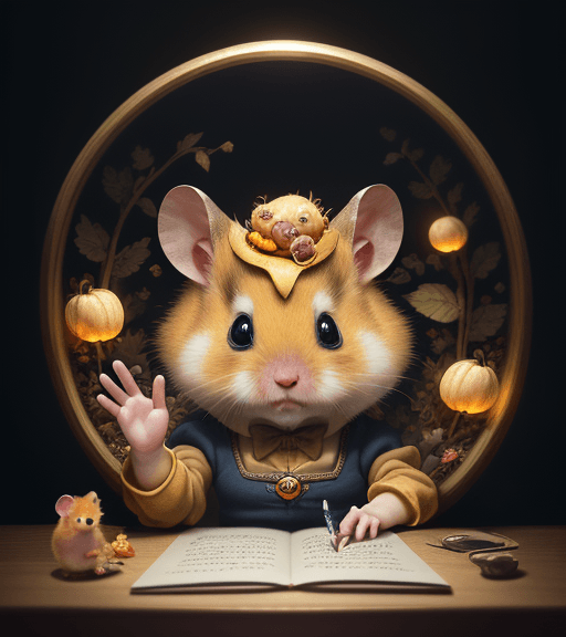 AI generated: very beautiful portrait of an extremely cute and adorable golden hamster who is waving goodbye while...