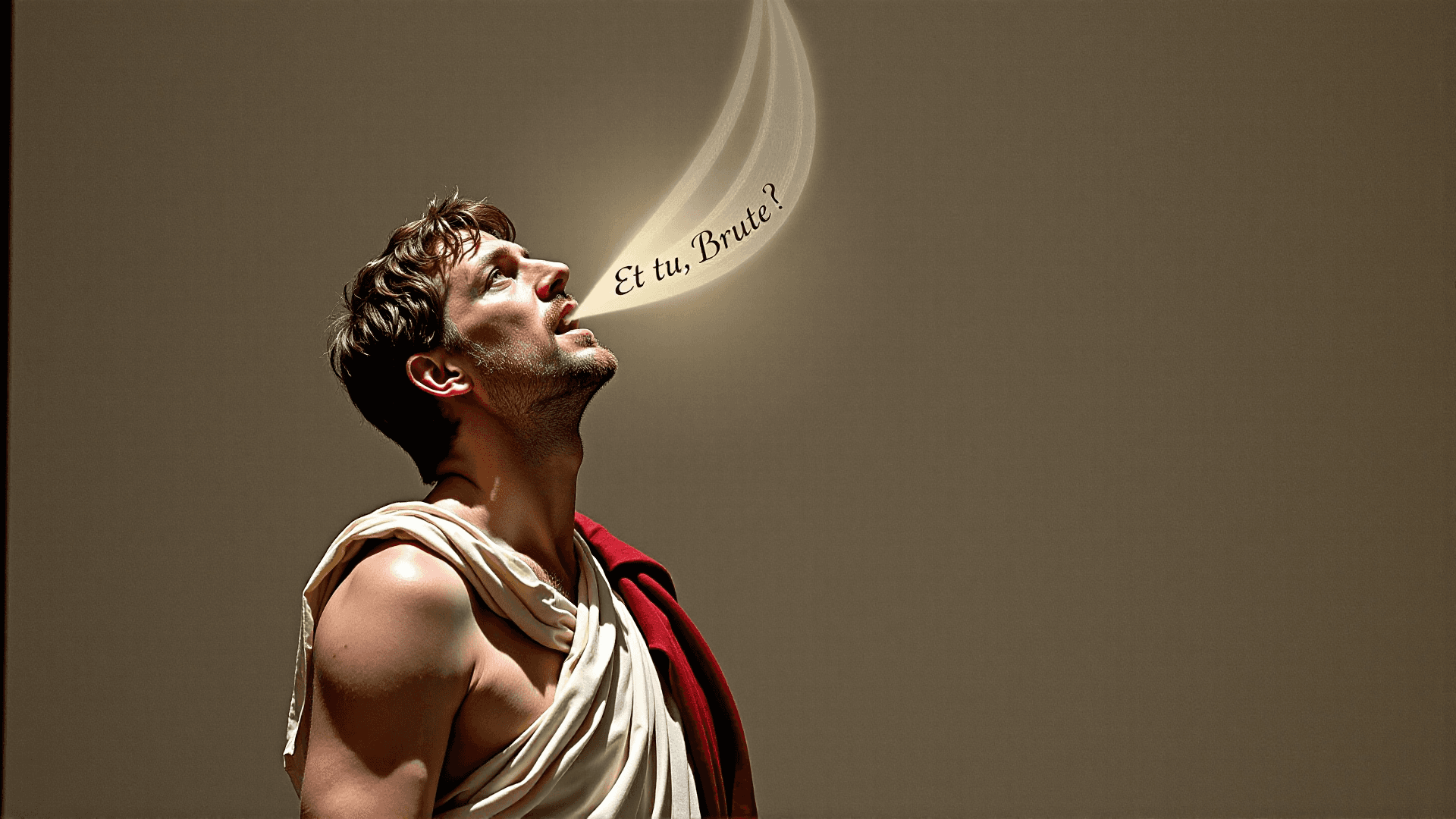 AI generated: Eine symbolische und poetische Szene. Julius CÃ¤sar (ca. 50 Jahre alt, in einer Toga, sein KÃ¶rper l...
