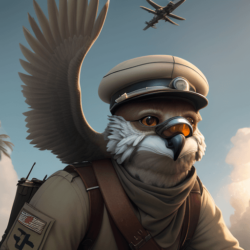 AI generated: Photo of a ultra realistic Swoop the Miami University mascot, wearing a world war one flying cap wit...