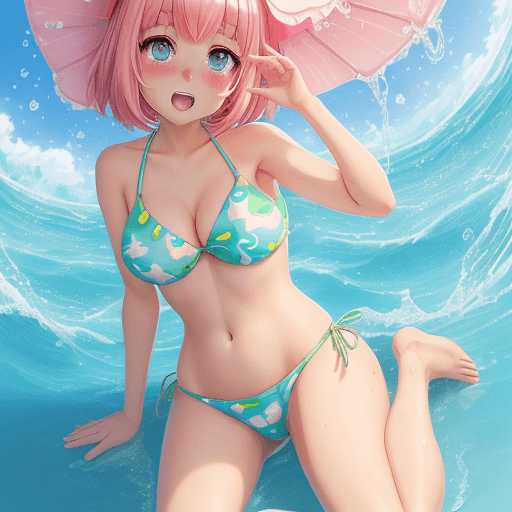 AI generated: GIRL, big cheast, Open mouth, watery eyes, blushed, anime style slyme, bare, One leg sits to the lef...