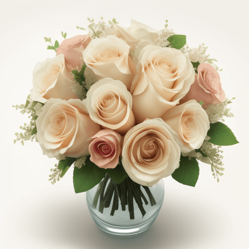 AI generated: beautiful bouquet of roses and spreeng flowers on a delicate cream background, vibrant, photo