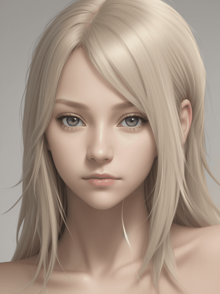 AI generated: female, light blonde hair, gray eyes, neutral facial expression