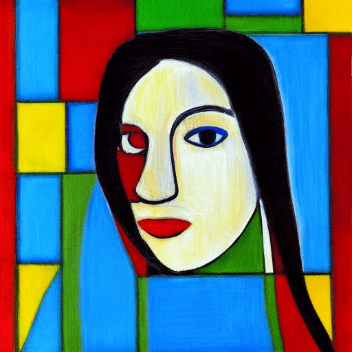 AI generated: abstract portrait painting of woman, piet mondrian style

