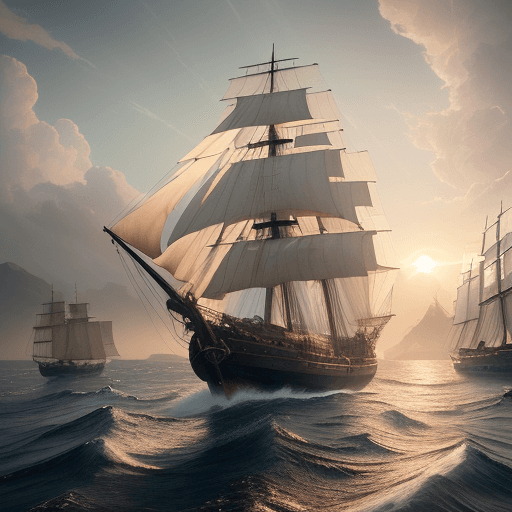 AI generated: Photo of a ultra realistic sailing ship, dramatic light, pale sunrise, cinematic lighting, battered,...