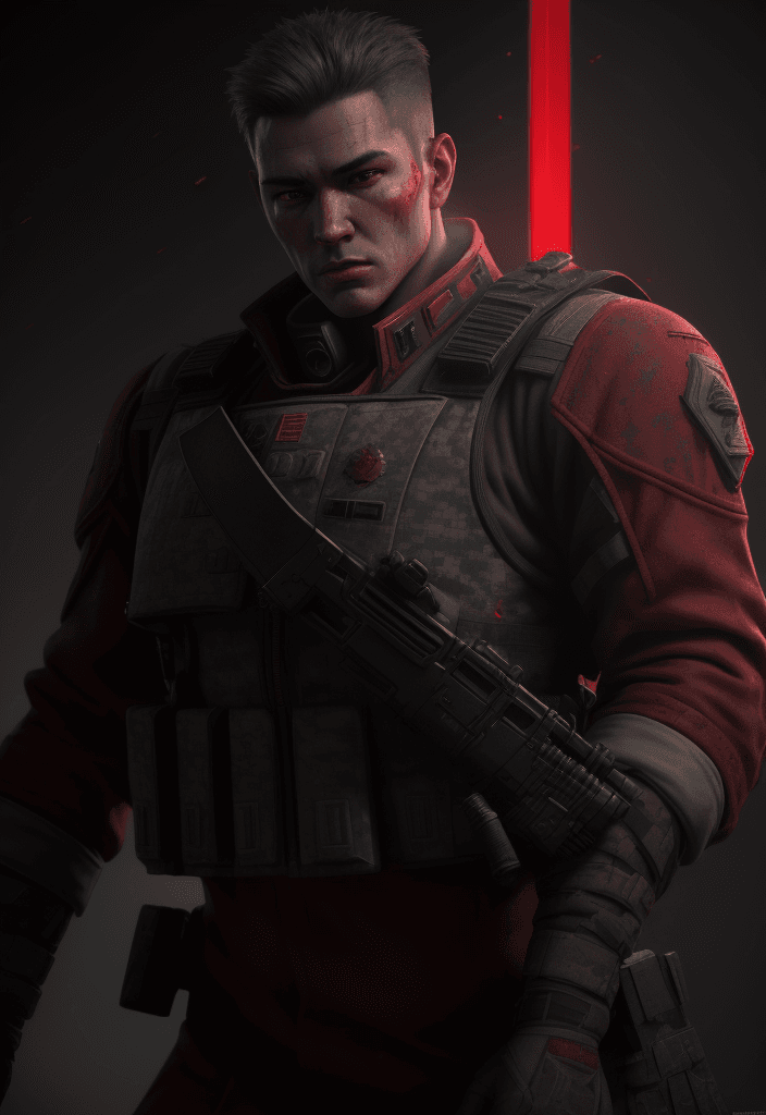 AI generated: soldier from game red alert 2,red details,intricate details, dramatic lighting, hyperrealism, photor...