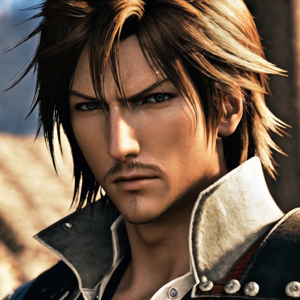 AI generated: an epic final fantasy image depicting squall lionheart from final fantasy 8, DSLR, HDR, masterpiece,...