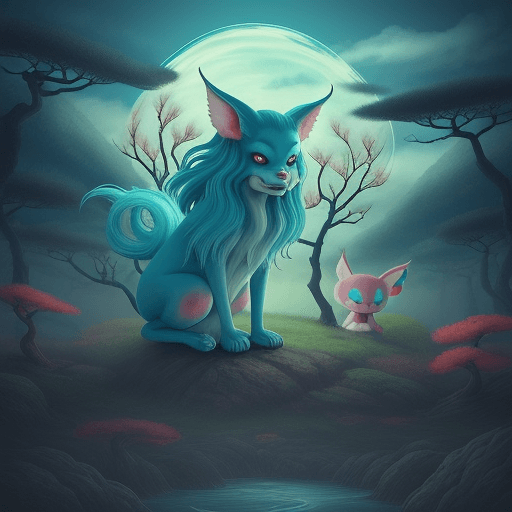 AI generated: Create a whimsical Dall-g scene inspired by Japanese yokai folklore, featuring colorful spirits and ...