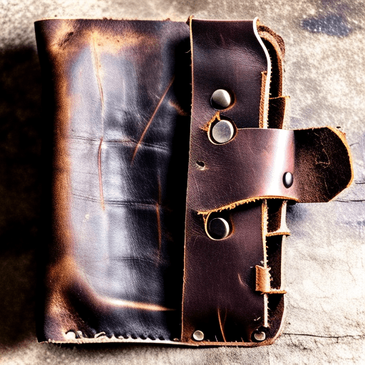AI generated: An abandoned leather wallet,  open to its internal spine, showing empty inside pockets. Style: goth