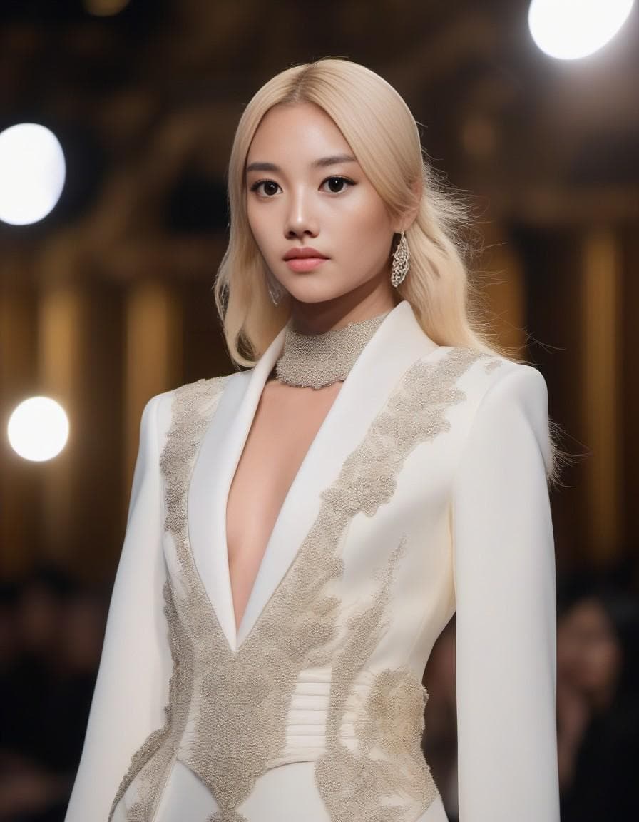 AI generated: fashion show, stunning outfits, haute couture, the smallest details and catwalk details, spotlights ...