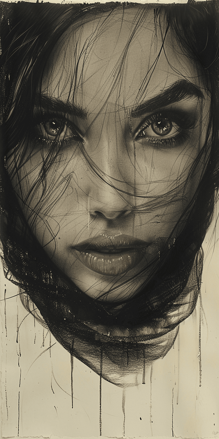 AI generated: Rough charcoal sketch on old paper, beautiful female --ar 1:2 --stylize 750