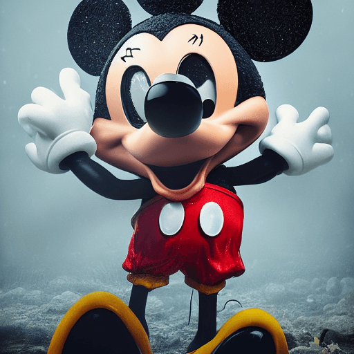 AI generated: micky mouse glamor shot, square pants, morbid, dark, highly detailed, rendered in octane, wet, dense...