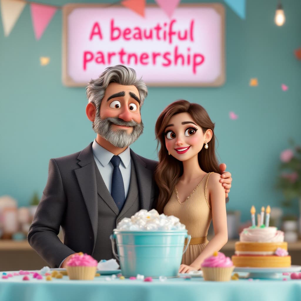 AI generated: A WELL DRESSED MALE, IN HIS 40'S WITH SALT AND PEPPER COLORED HAIR, A BUCKET OF ICE SURROUNDED BY CO...