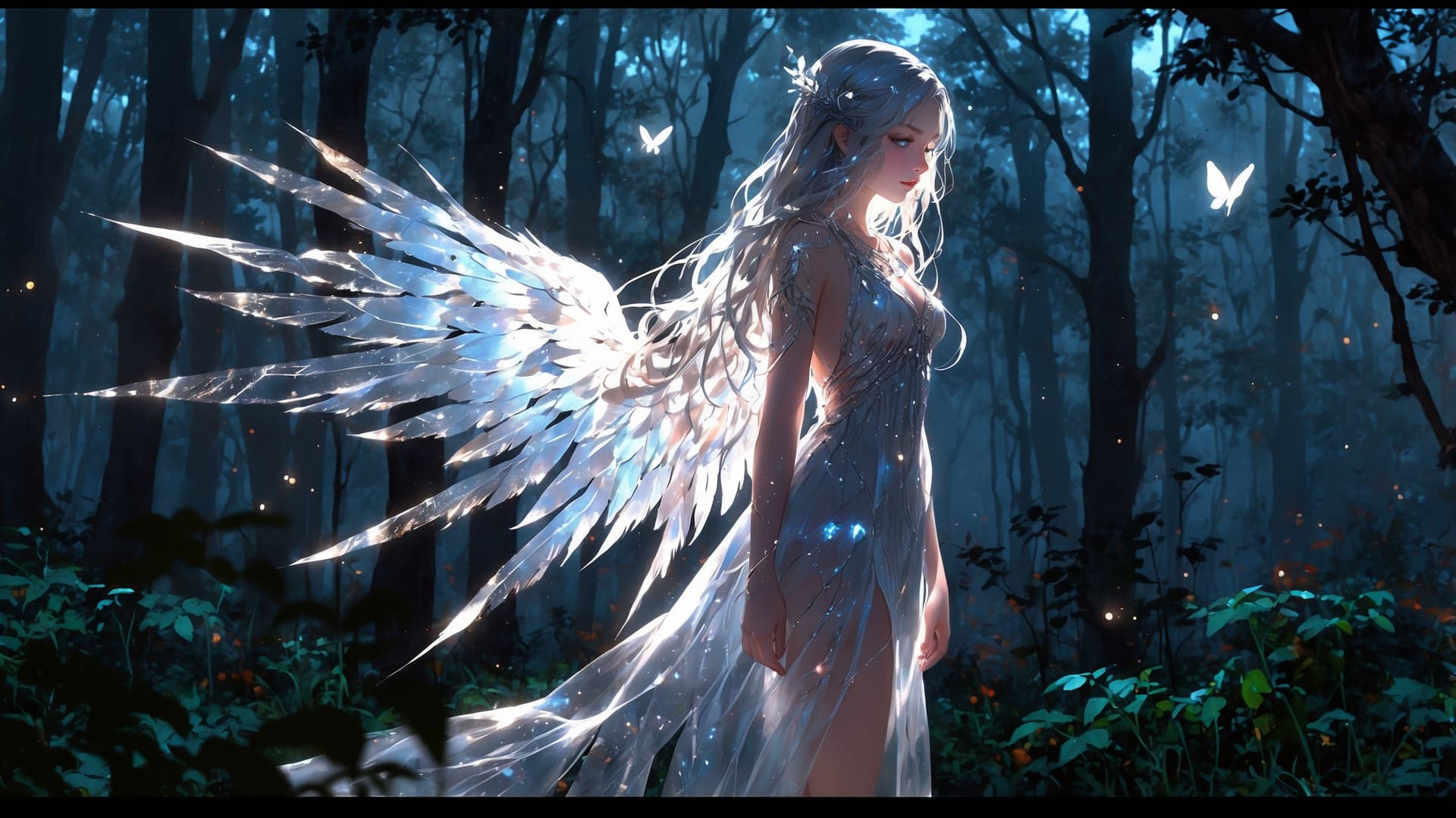 AI generated: In a misty, moonlit forest, a Beautiful elysian nymph emerges from the shadows, her ethereal beauty ...