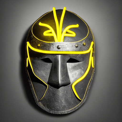 AI generated: Imagine a mask and helmet of a Viking warrior made of black polished stone and the edges of the mask...