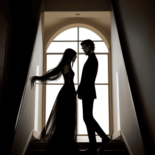 AI generated: image of two silhouettes, a man and a woman, the woman has long hair and the man has short hair, the...