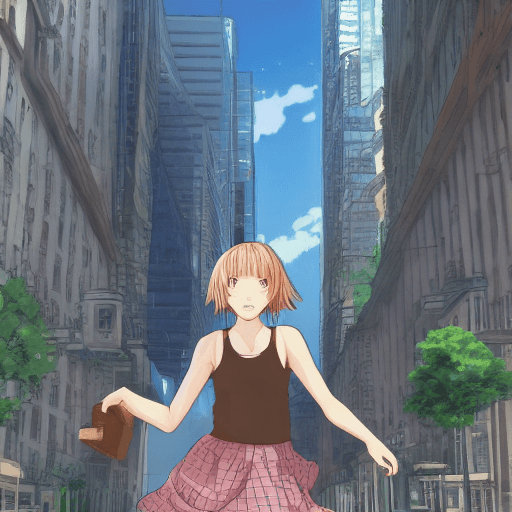 AI generated: perfect anime illustration, 1girl, woman, short hair, brown hair, (huge breasts blue tanktop), walki...