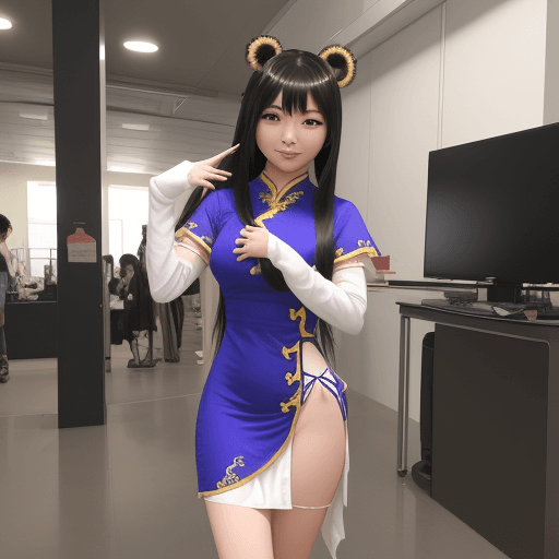 AI generated: Asian Girl cosplay vestido corto, mostrando pierna,ultra realtics 