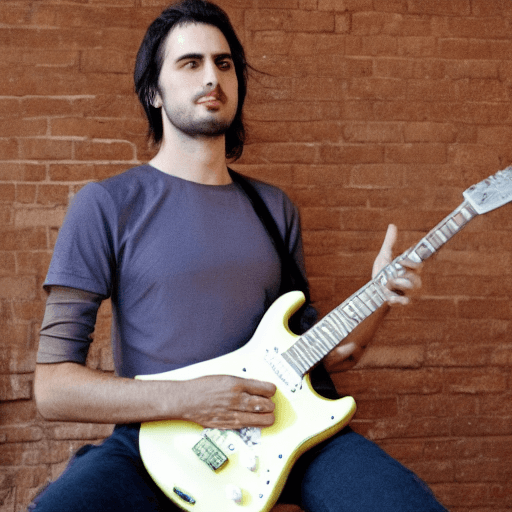 AI generated: Argentinian musician Pablo Bellucci playing an electric guitar