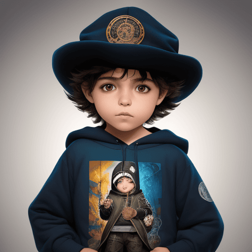 AI generated: un niño con una sudadera anaranjada con capucha  de dibujos animados que lleva un sombrero, en el es...