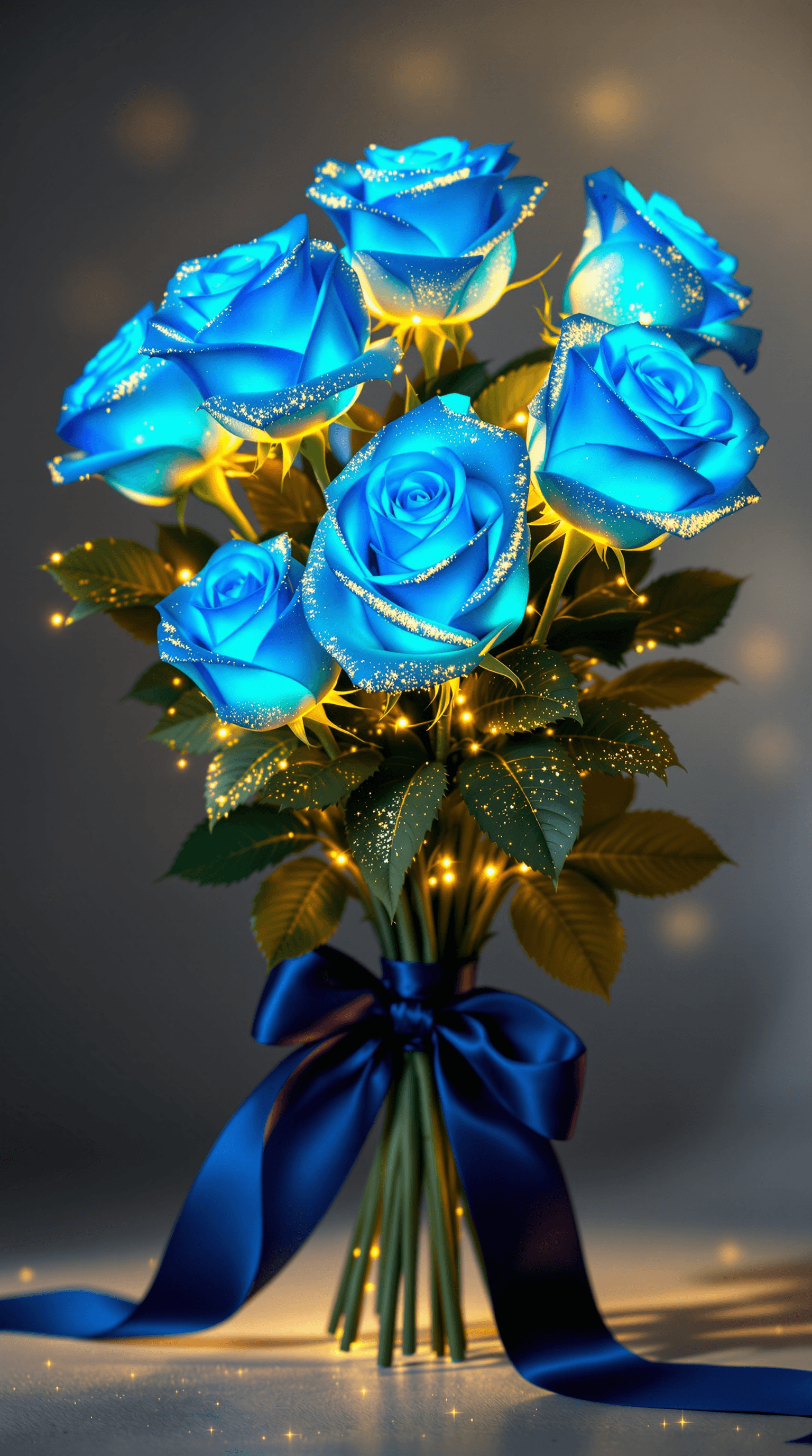 AI generated: (Ultra-high resolution, Hyper-detailed:1.5) A stunning bouquet of roses with vibrant, electric blue ...