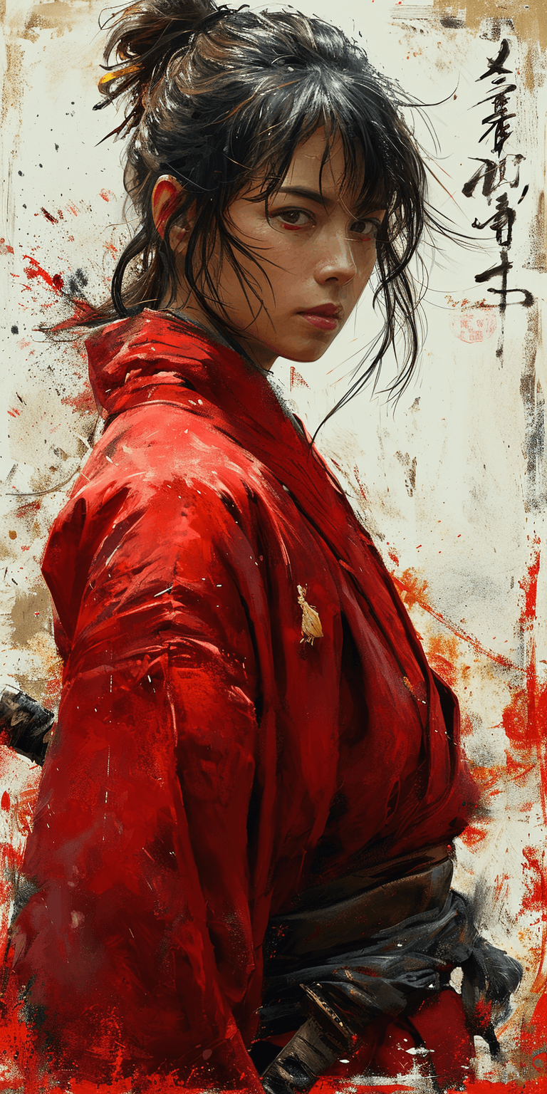 AI generated: anime action movie poster, Himura Kenshin, in the style of Nobuhiro Watsuki --ar 1:2 --stylize 750 -...