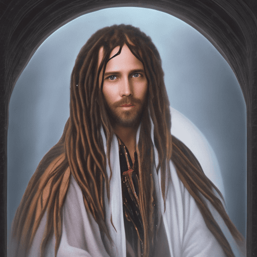 AI generated: Michael the arc angel with dred locks in a black cloak, 8k


