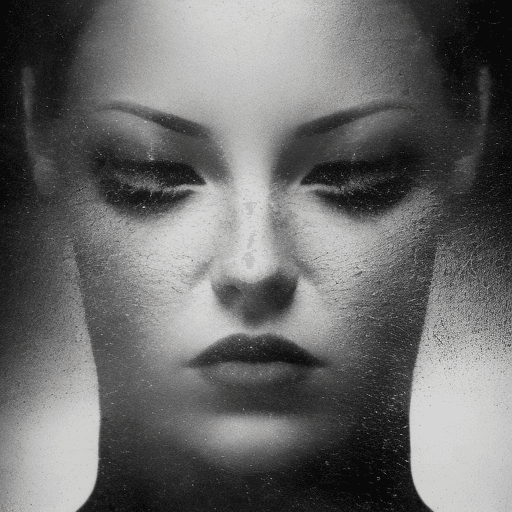 AI generated: photography, monochrome, front view, evoking the starkness of classic noir with an intimate, psychol...
