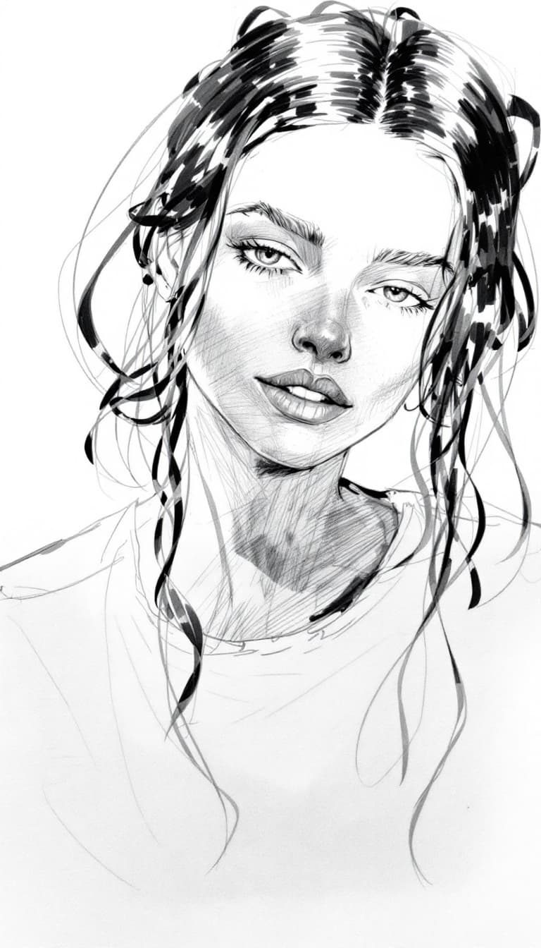 AI generated: girl, pen drawing, sketch