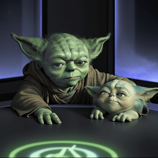 AI generated: yoda from star wars in hyper room