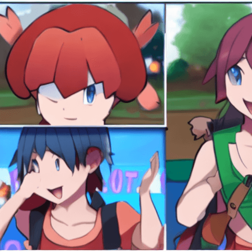 AI generated: pokemon_penny_dan, looking at viewer, smile, open mouth, hairclip, sleeveless shirt, black shirt