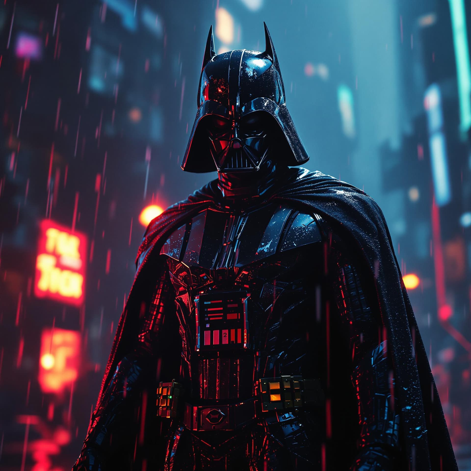 AI generated: a super villain standing in the rain, cyberpunk art, inspired by Raymond Swanland, conceptual art, b...