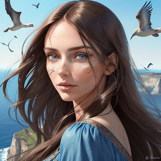 AI generated: A brunette woman, straight hair in the wind, side image of the face with a perfection in its contour...