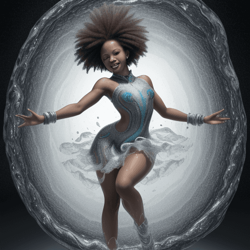 AI generated: A cheerful beautiful light skinned African American girl, dancing, drkms,(full body:1.1), on Thin Ic...