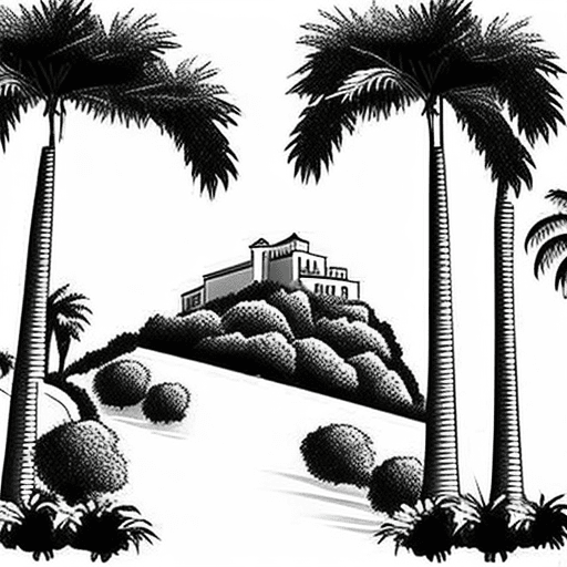 AI generated: A simple pretty line outline graphic to be used on a wedding invitation picturing a Mallorcan villa ...