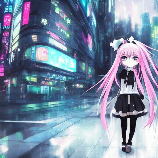 AI generated: anime girl with pink hair and a white jacket and black skirt, anime style 4 k, cyberpunk anime girl ...