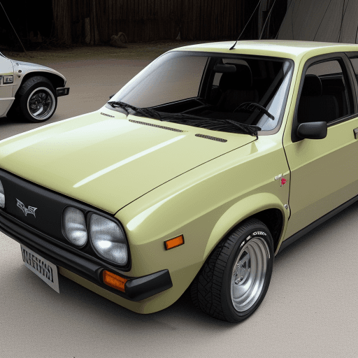 AI generated: crie uma imagem de um chevette dourado rebaixado com rodas pro star aro 17.
