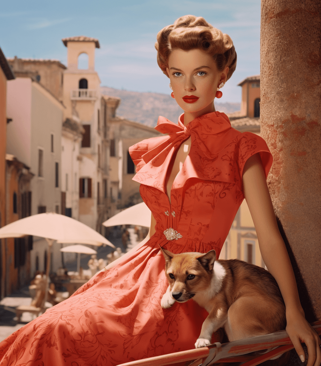 AI generated: the rich and pretty w and red dress from holly hocker's ', in the style of norman parkinson, terraco...