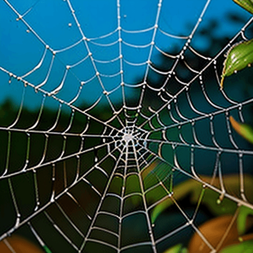 AI generated: A close-up of a dew-covered spider web.