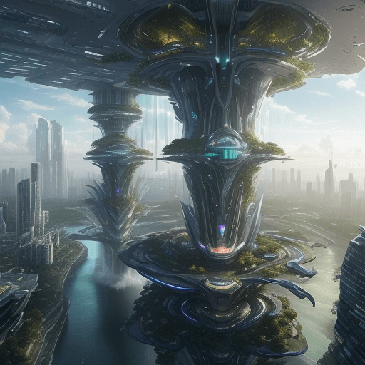 AI generated: Create an image of a futuristic floating city in the sky with multiple interconnected levels and pla...