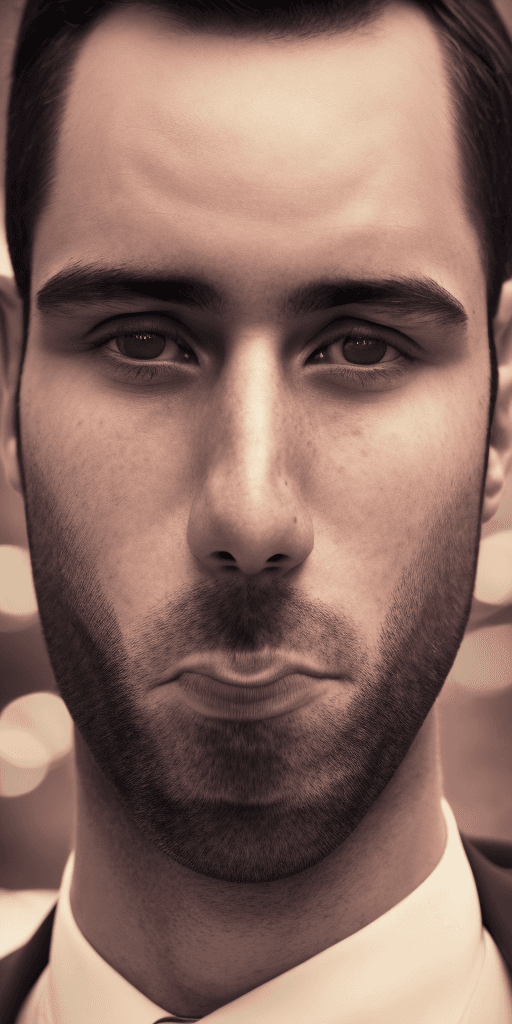 AI generated: photograph close up portrait 40yo businessman Visionaire, CLEAN SHAVEN, serious, stoic cinematic 4k ...