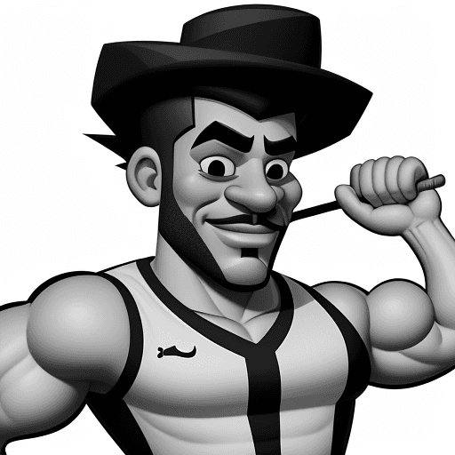 AI generated: a stylized black and white caricature that illustrates a strong soccer Fan, background colour is bla...