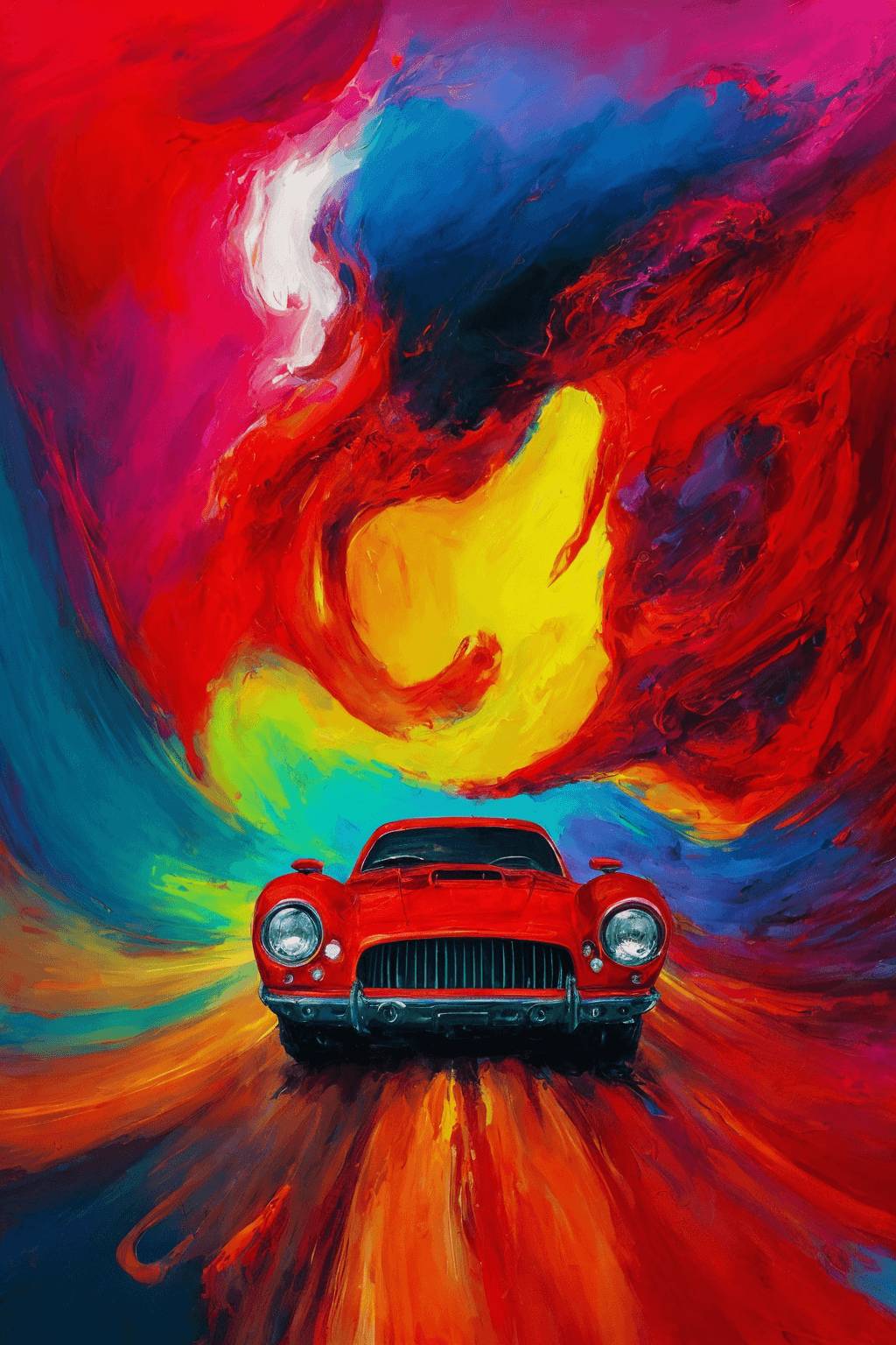 AI generated: dreamscape abstract expressionist painting red race car, in the style of sam spratt, historical illu...