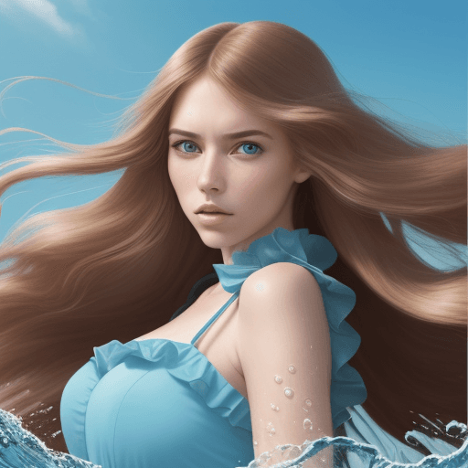 AI generated: a woman with long hair in wind, in the style of pop inspo, hyper-realistic water, animated gifs, mar...