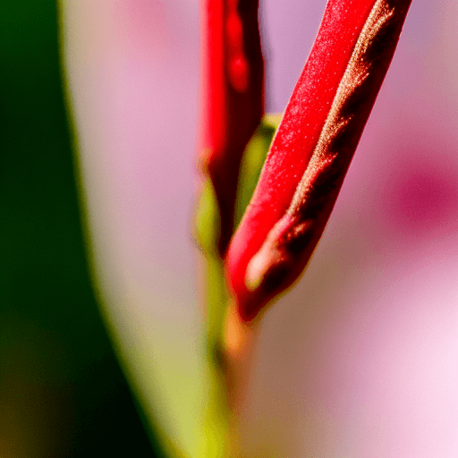 AI generated:  tip of a flower stem with a small red bud 