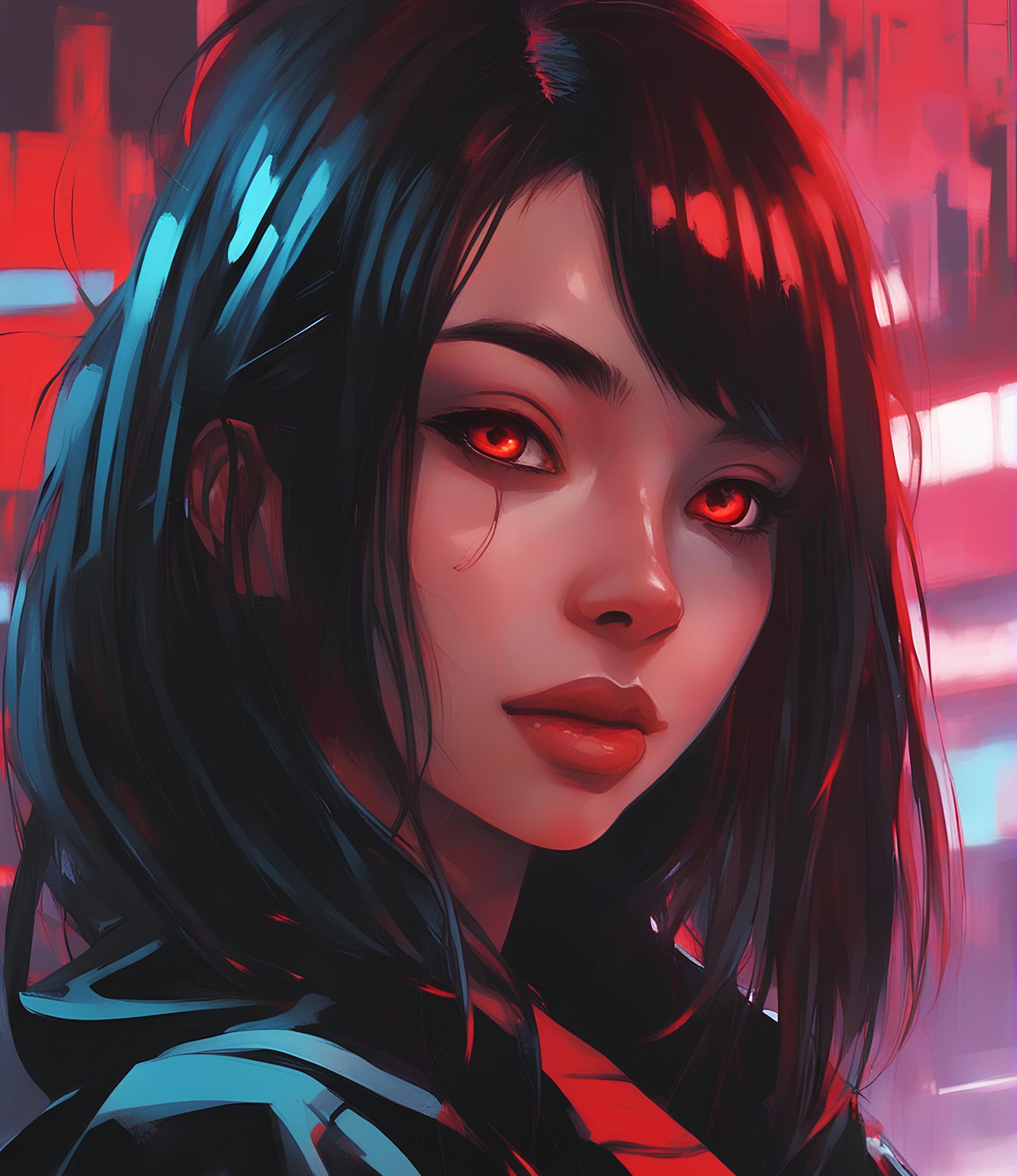 AI generated: a close up of a person with long hair, cyberpunk art, by Ilya Kuvshinov, tumblr, gothic art, black a...