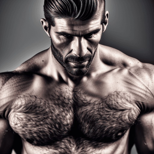 AI generated: 9:16 long shot wide angle photo of a rugged dark stubbled face Italian John Doe macho trucker extrem...