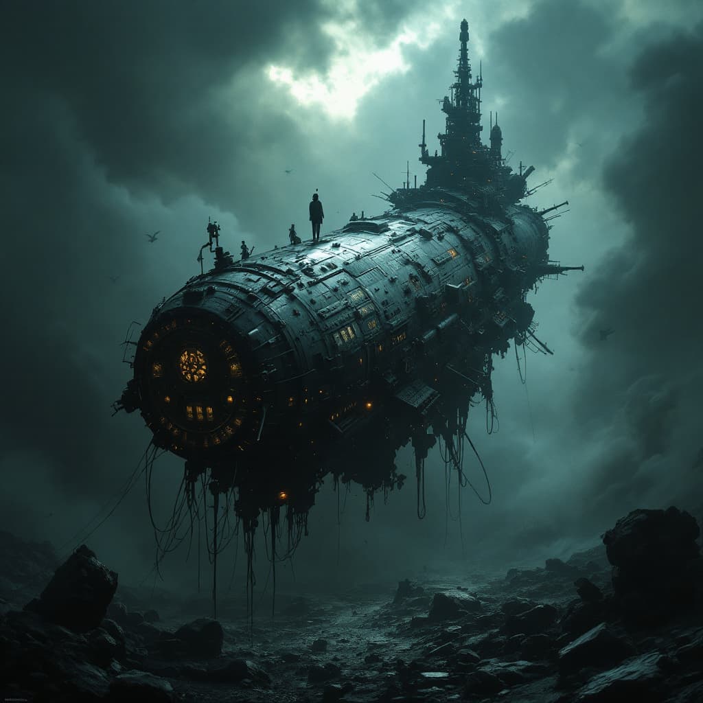 AI generated: strange, old, spaceship, by Alexander Jansson, volumetric lighting, cinematic composition, high cont...